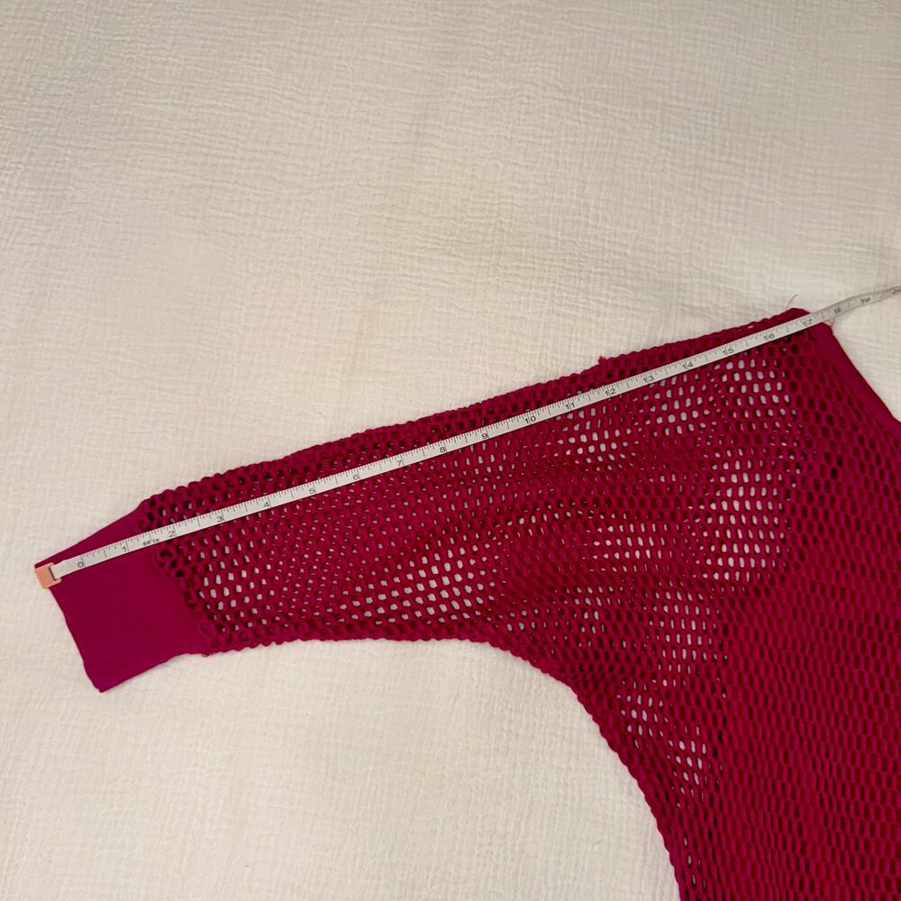 Vintage 80s Michael Carrie Fuchsia Mesh Crop Batwing Top Women's Medium Festival - Picture 13 of 16